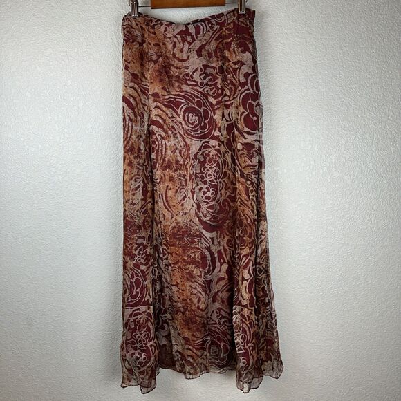 Peruvian Connection Womens Long Maxi Skirt Size 2 Red Paisley Silk Boho Western - Picture 1 of 6